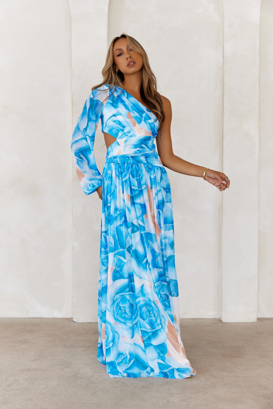 Tide Treasures One Shoulder Maxi Dress Blue