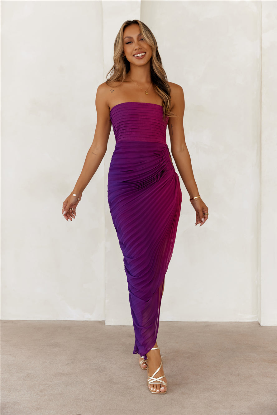 Crystal Ball Celebration Strapless Midi Dress Purple