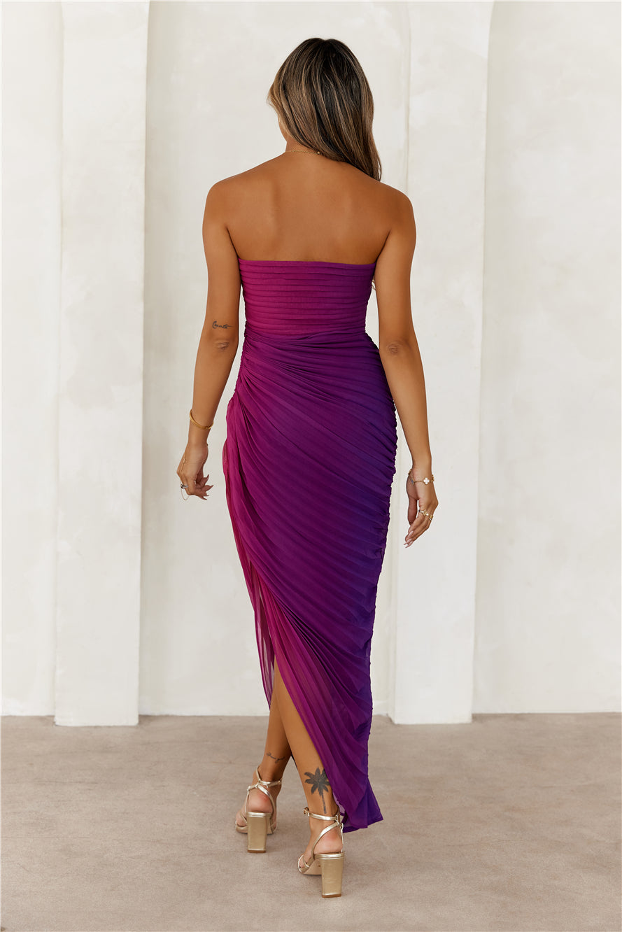 Crystal Ball Celebration Strapless Midi Dress Purple
