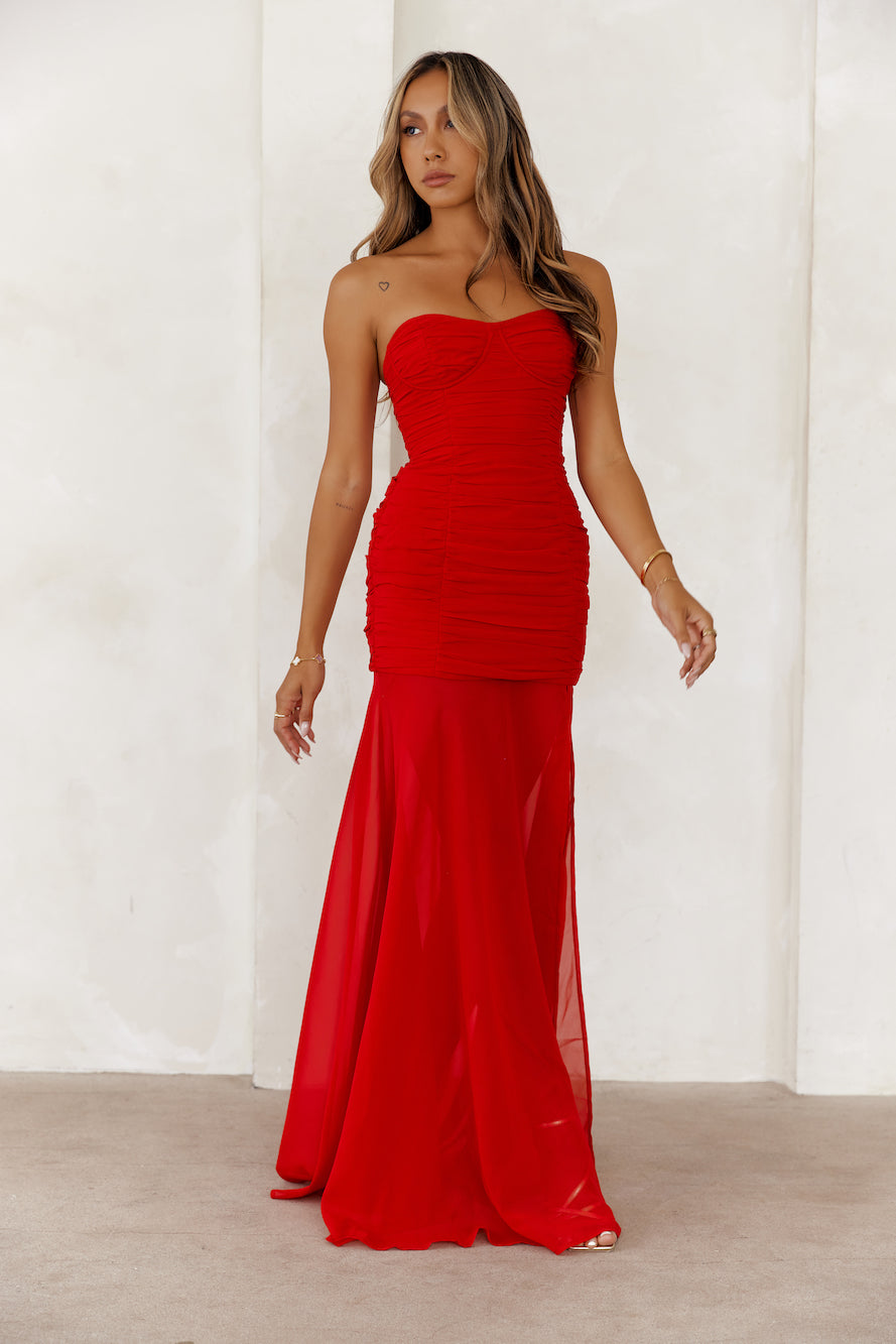 Chic And Sophisticated Strapless Maxi Dress Red