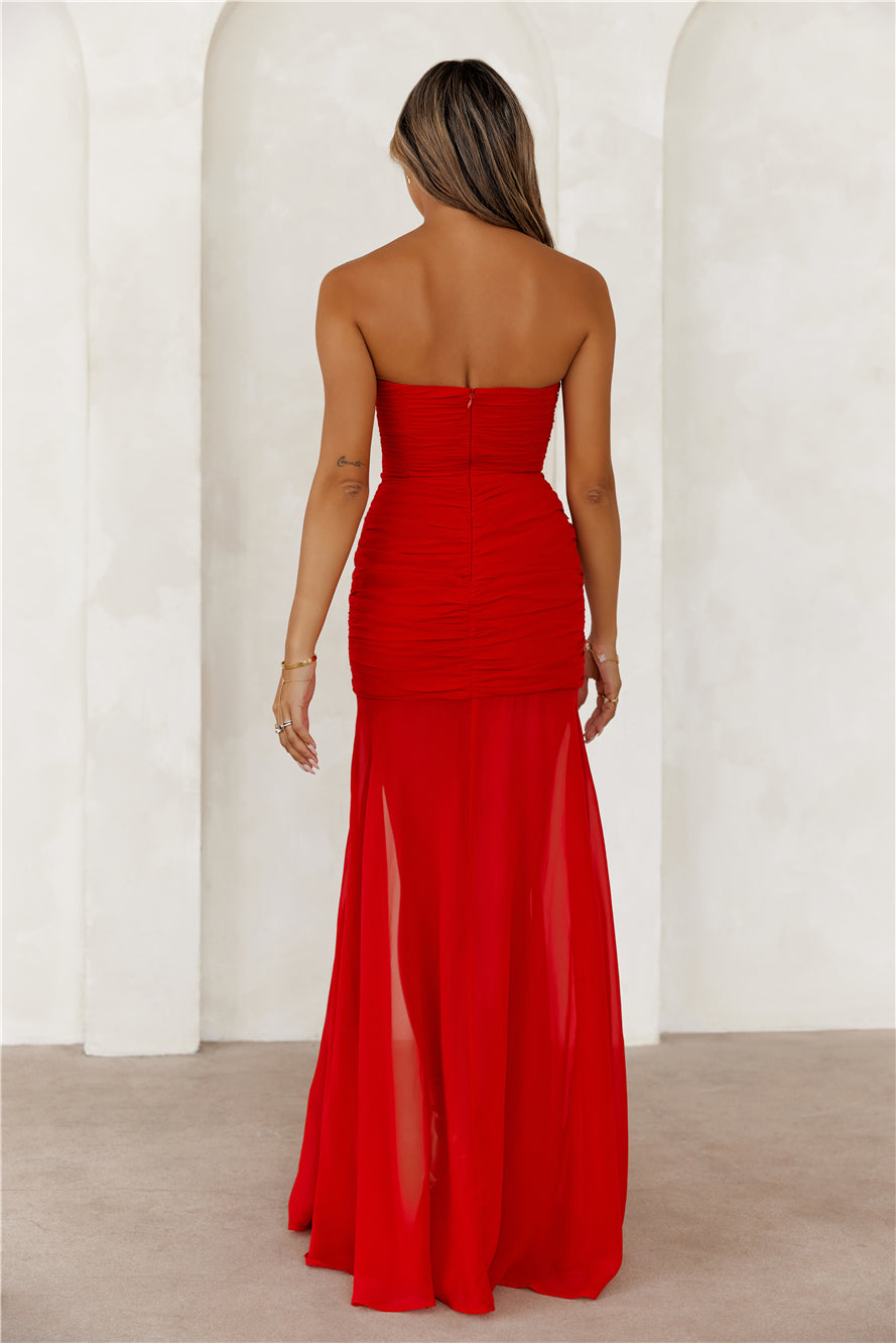 Chic And Sophisticated Strapless Maxi Dress Red