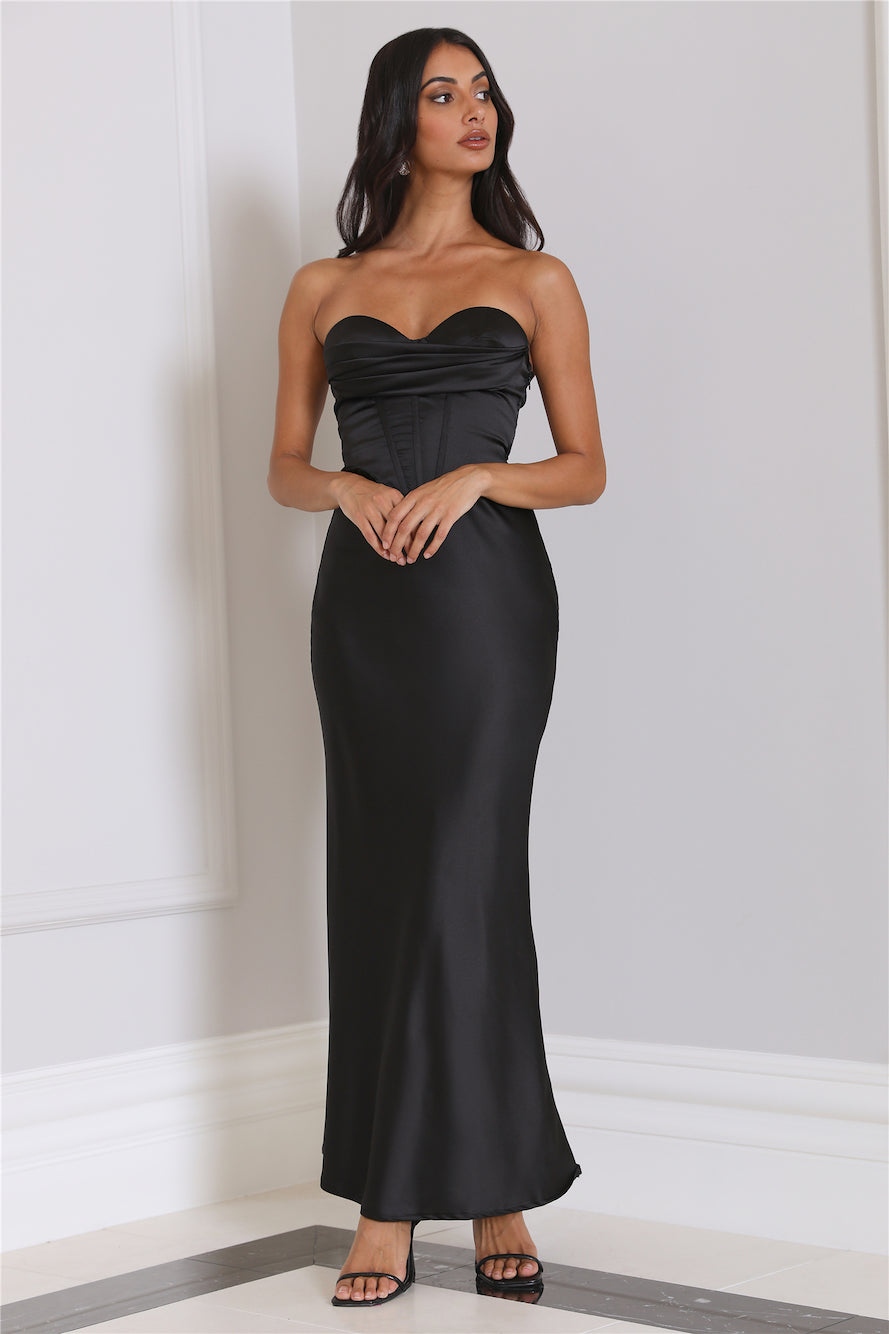 Loves Luxe Satin Maxi Dress Black