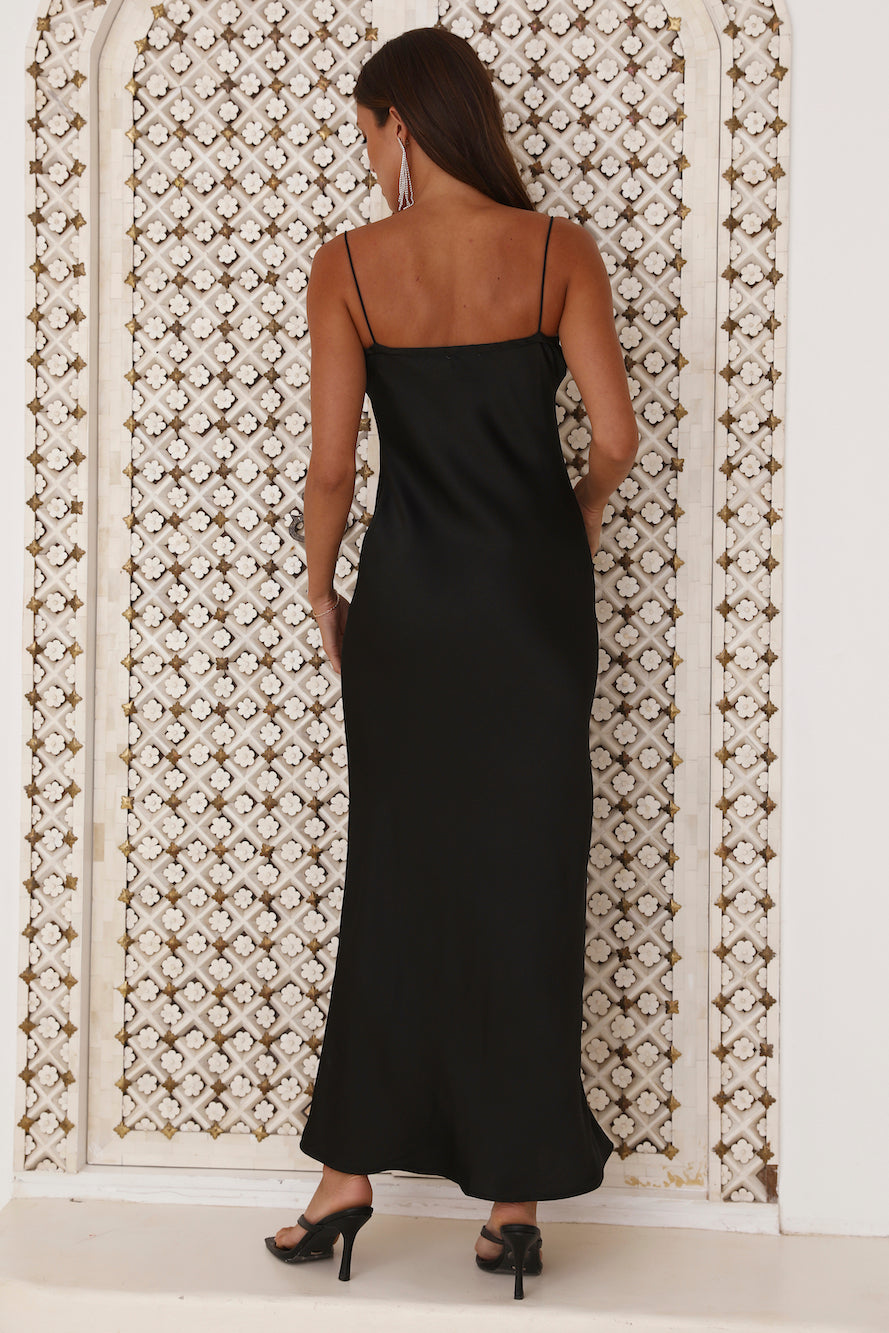 Touch Of Twinkle Satin Maxi Dress Black