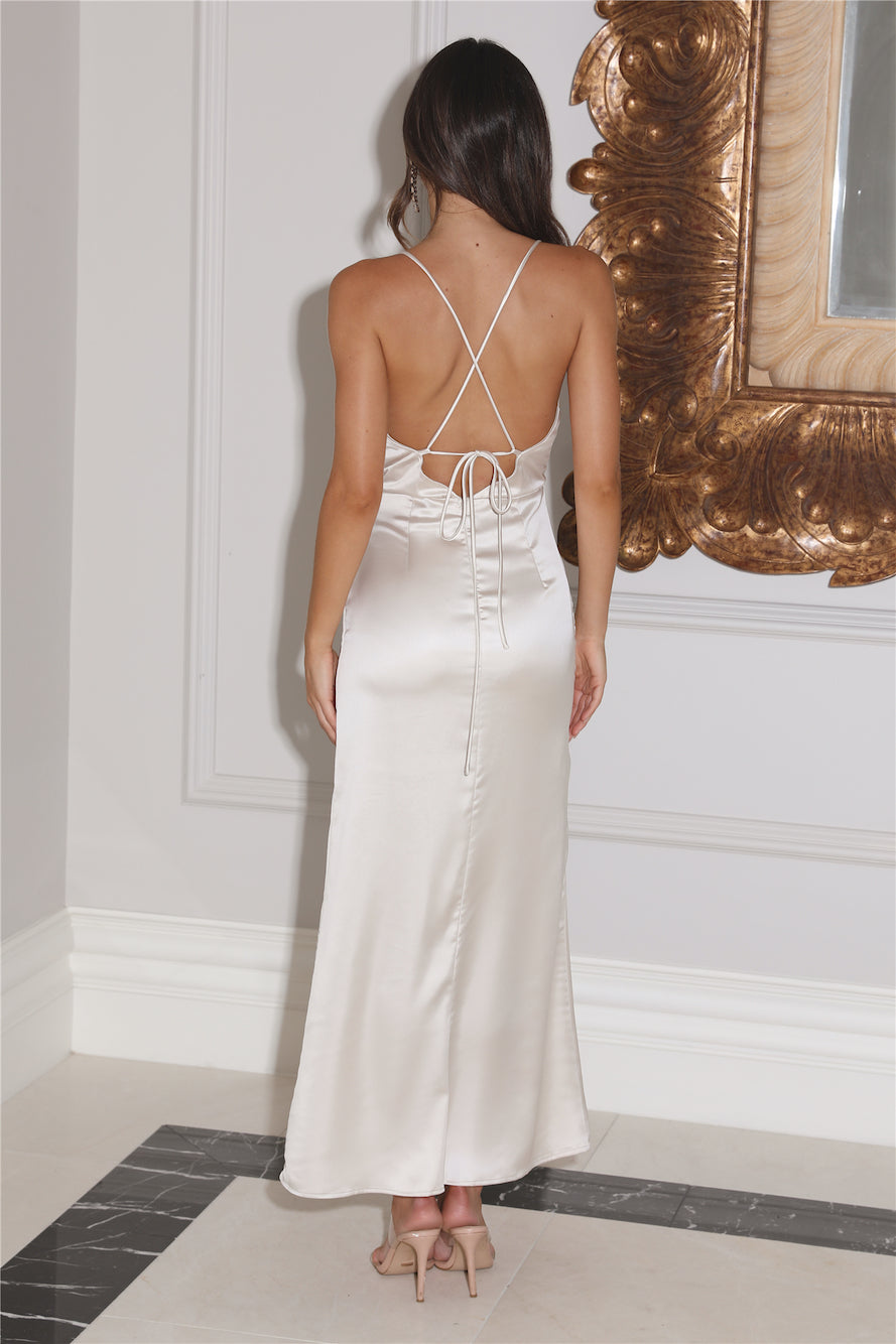 Party Castle Satin Maxi Dress Champagne
