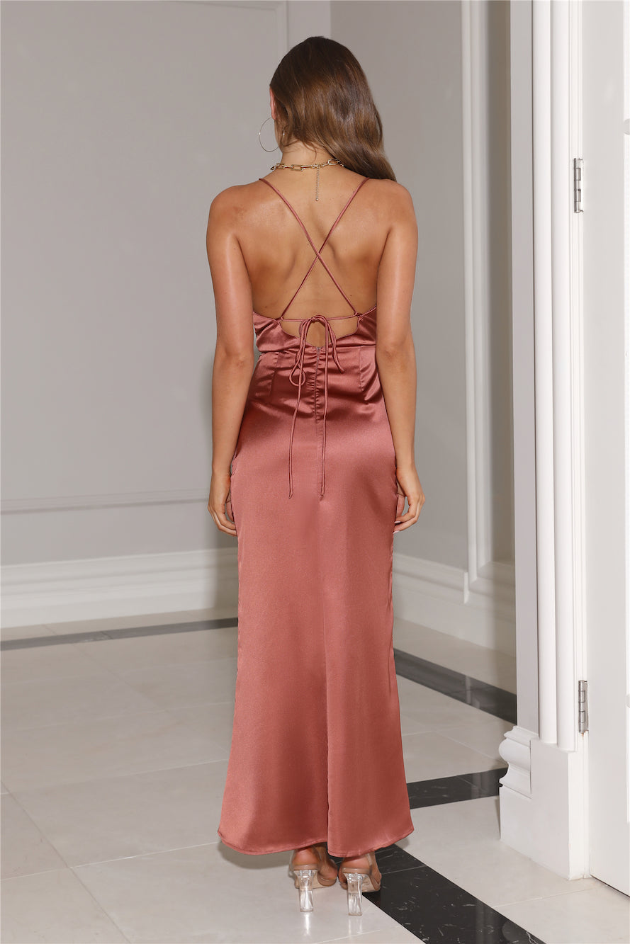 Party Castle Satin Maxi Dress Chocolate