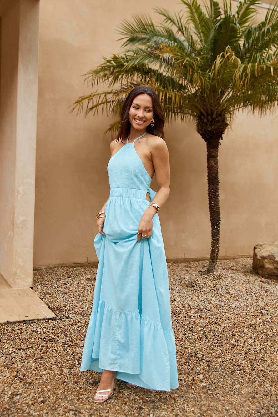Ocean Charm Halter Maxi Dress Turquoise