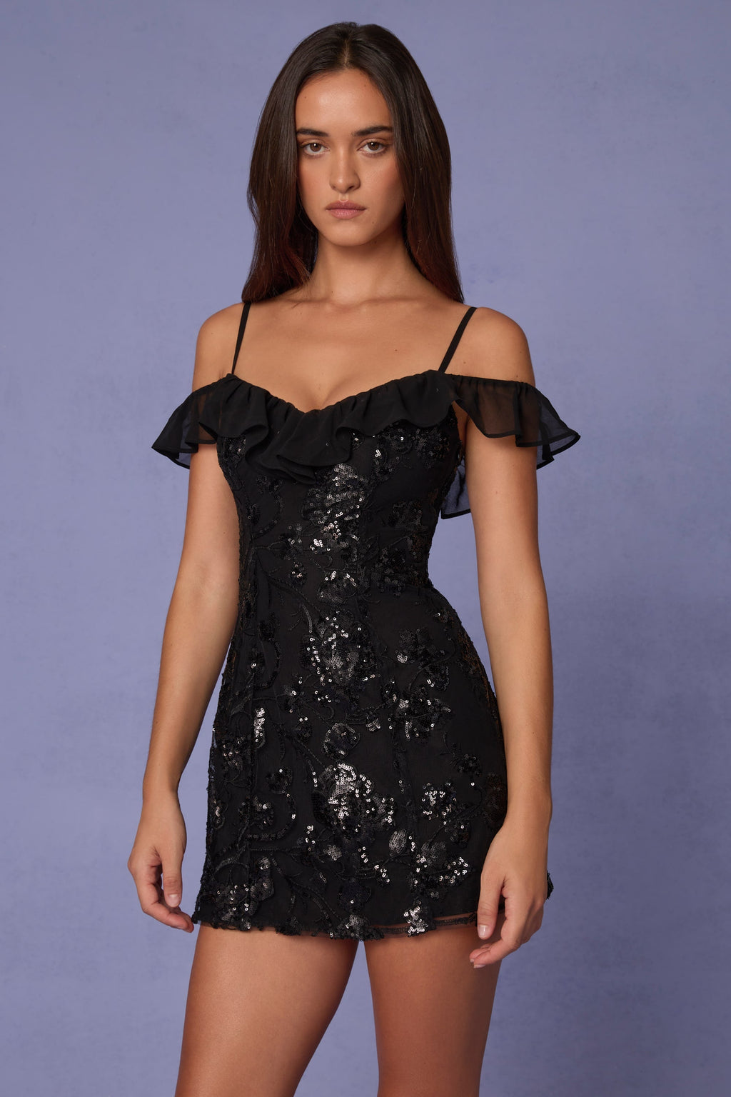 Embellished Lace-Up A-Line Mini Dress in Black