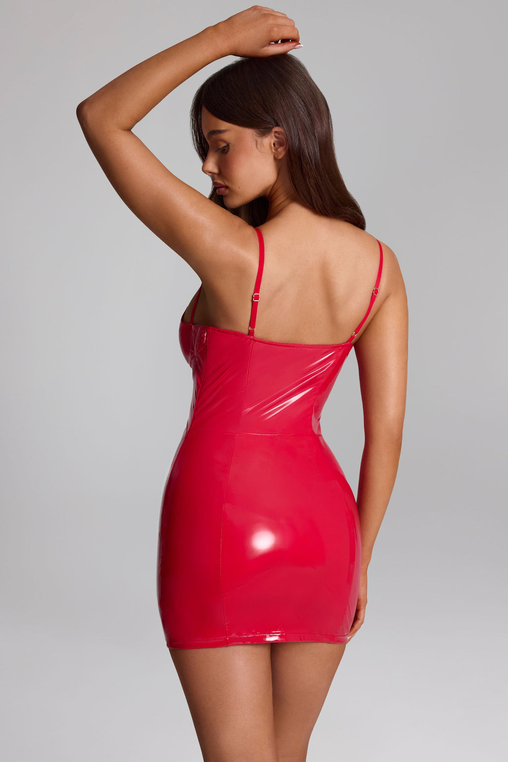 Vinyl Corset Mini Dress in Fire Red