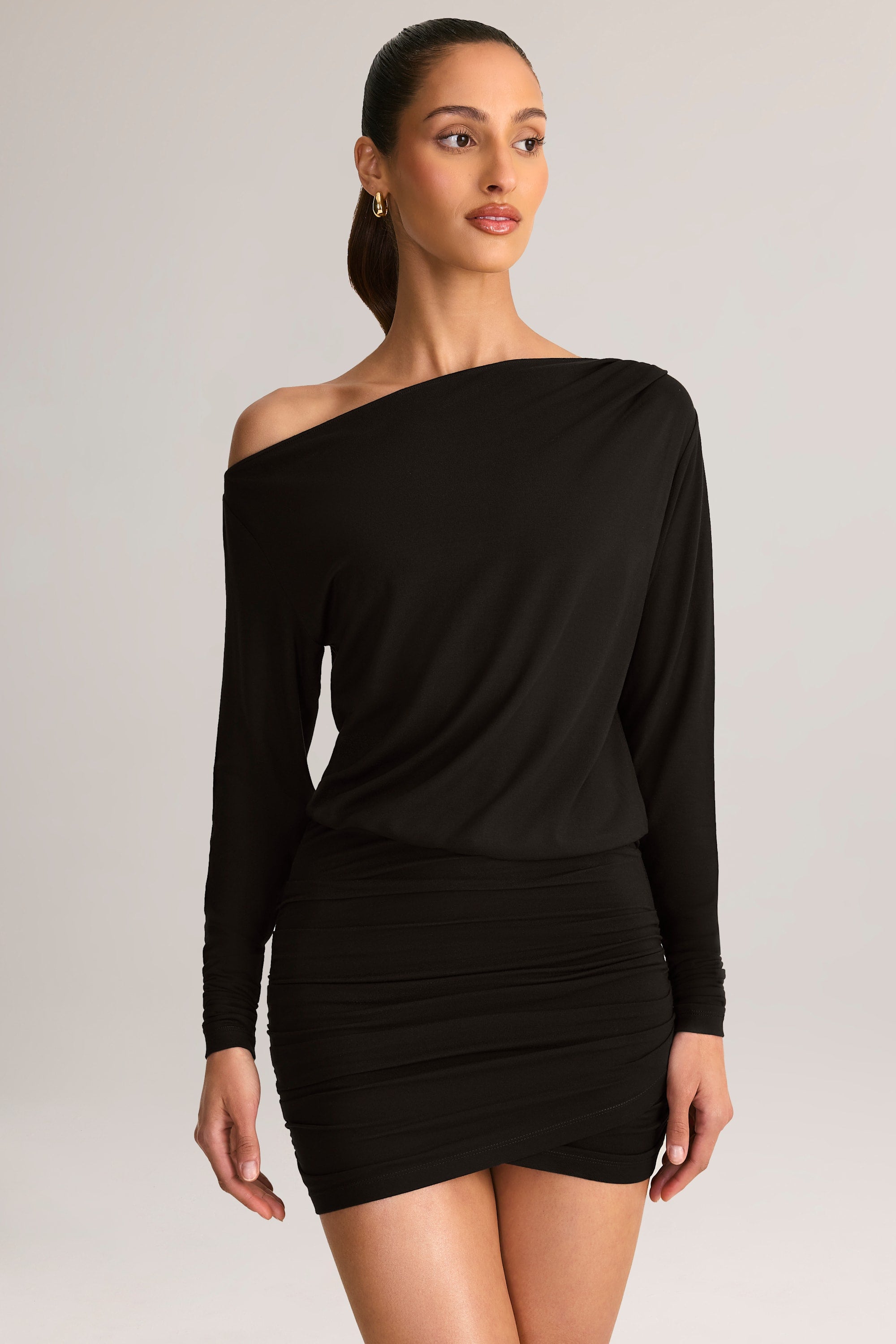 Modal Off-Shoulder Mini Dress in Black
