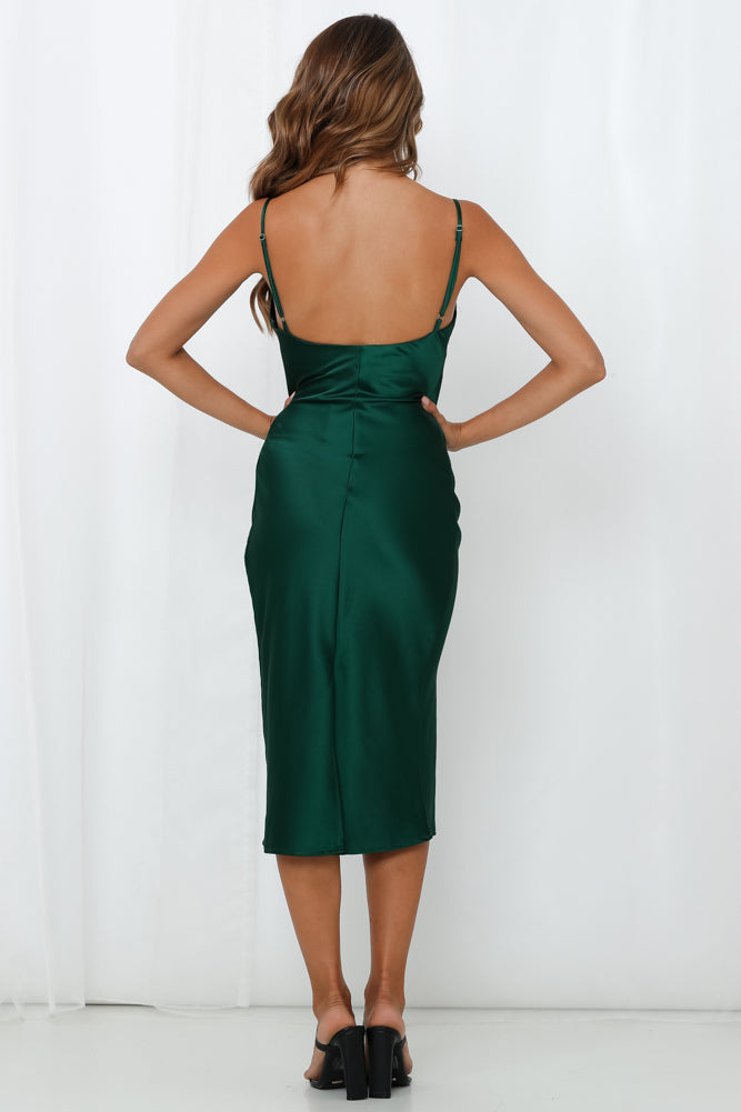 Feel Like Laughing Satin Midi Dress Emerald