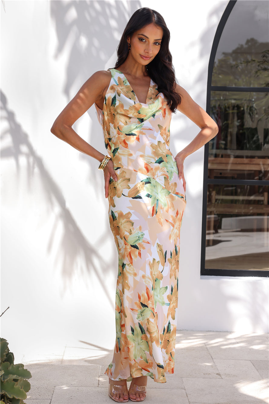 Taste Of Luxe Satin Cowl Neck Maxi Dress Orange