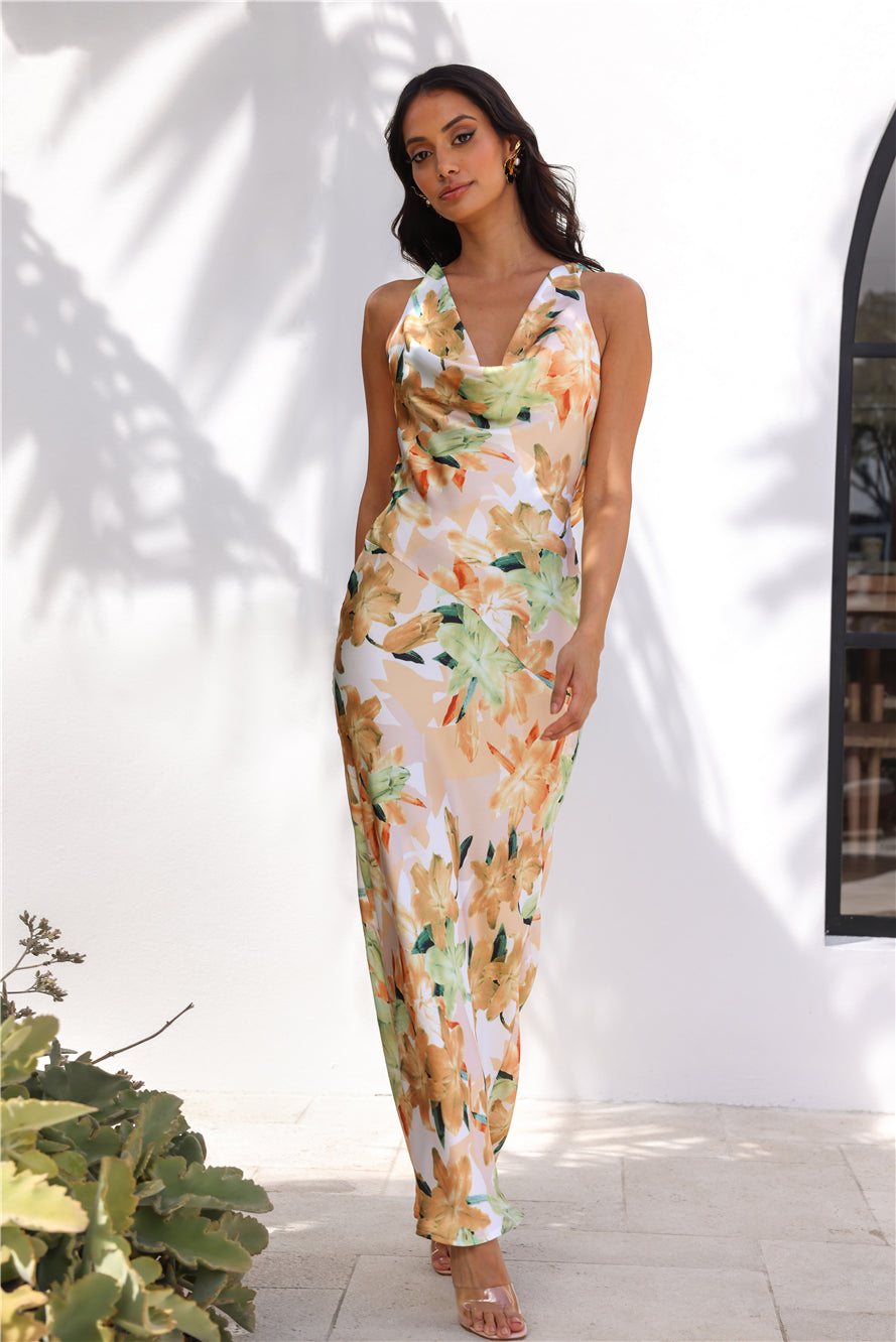 Taste Of Luxe Satin Cowl Neck Maxi Dress Orange