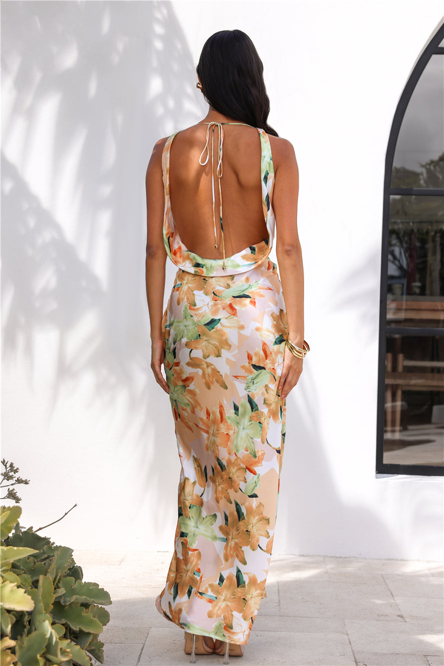 Taste Of Luxe Satin Cowl Neck Maxi Dress Orange