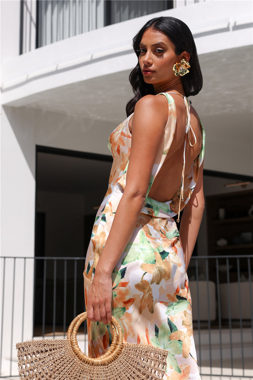 Taste Of Luxe Satin Cowl Neck Maxi Dress Orange