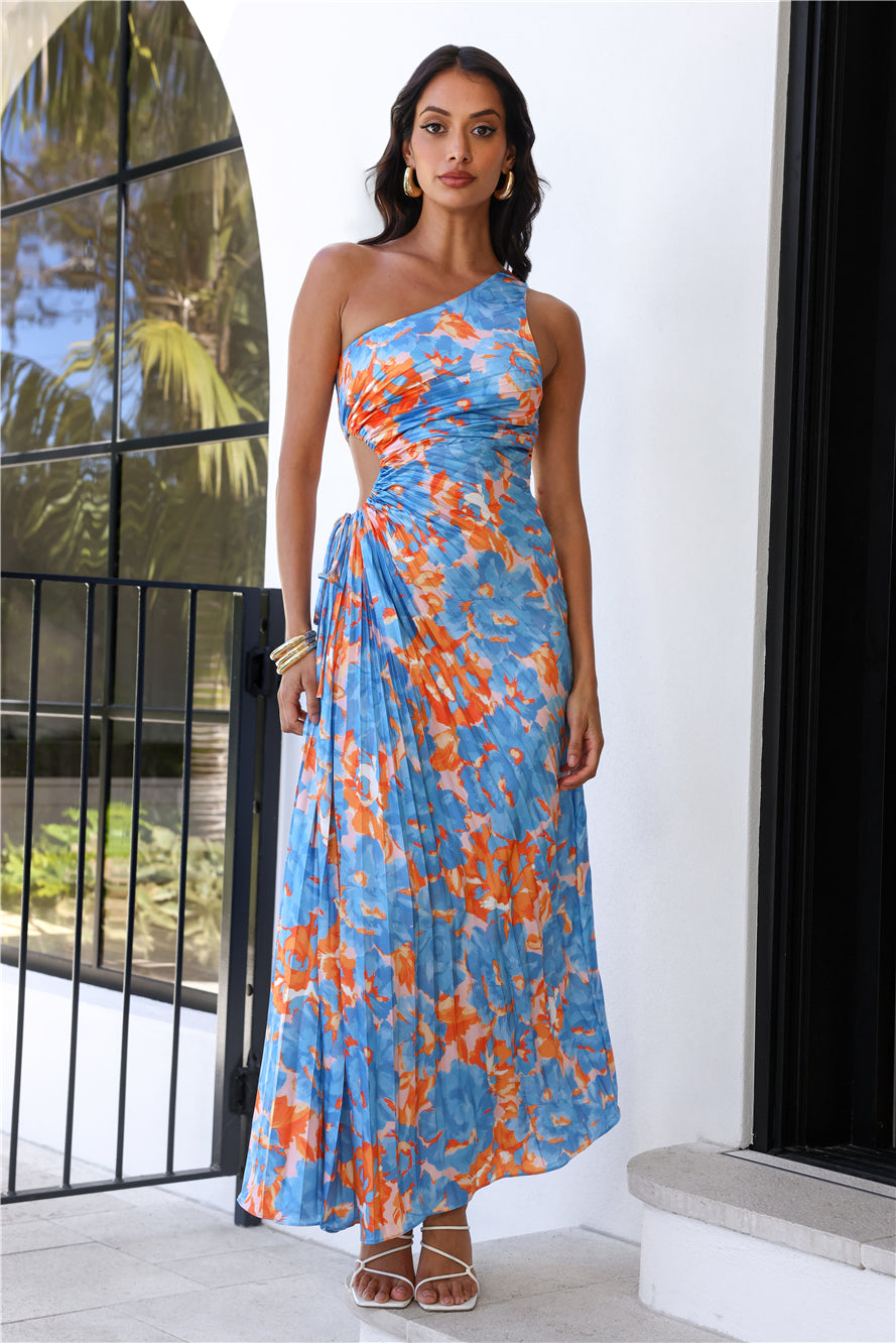 Matching Energy One Shoulder Maxi Dress Blue