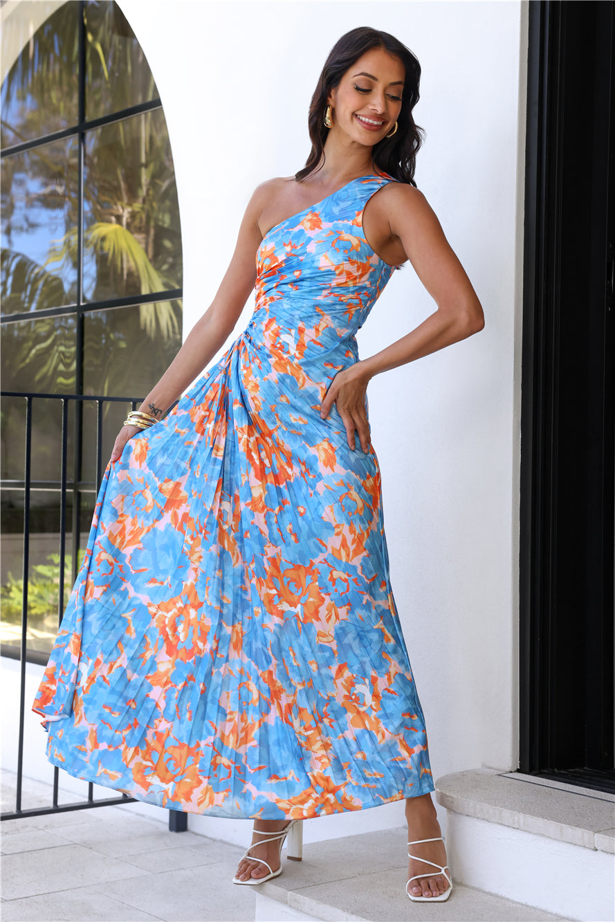 Matching Energy One Shoulder Maxi Dress Blue