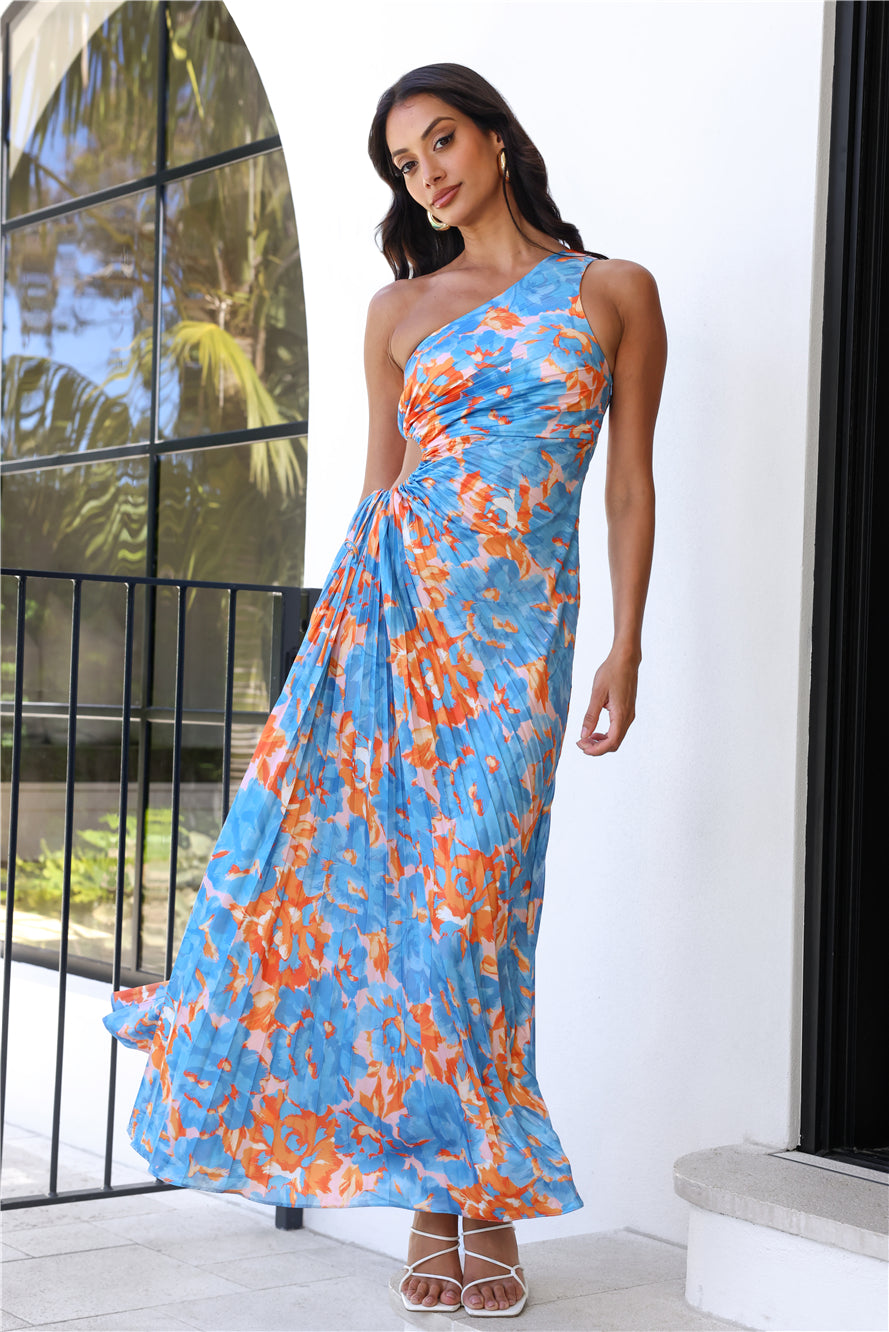 Matching Energy One Shoulder Maxi Dress Blue