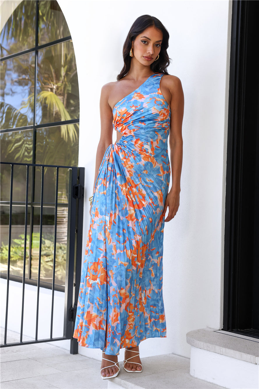 Matching Energy One Shoulder Maxi Dress Blue