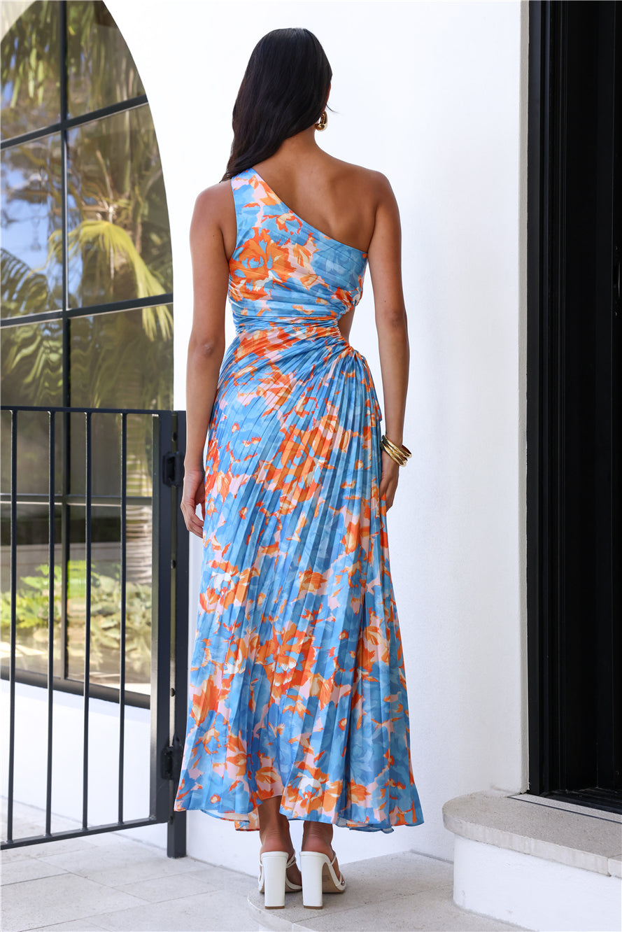 Matching Energy One Shoulder Maxi Dress Blue