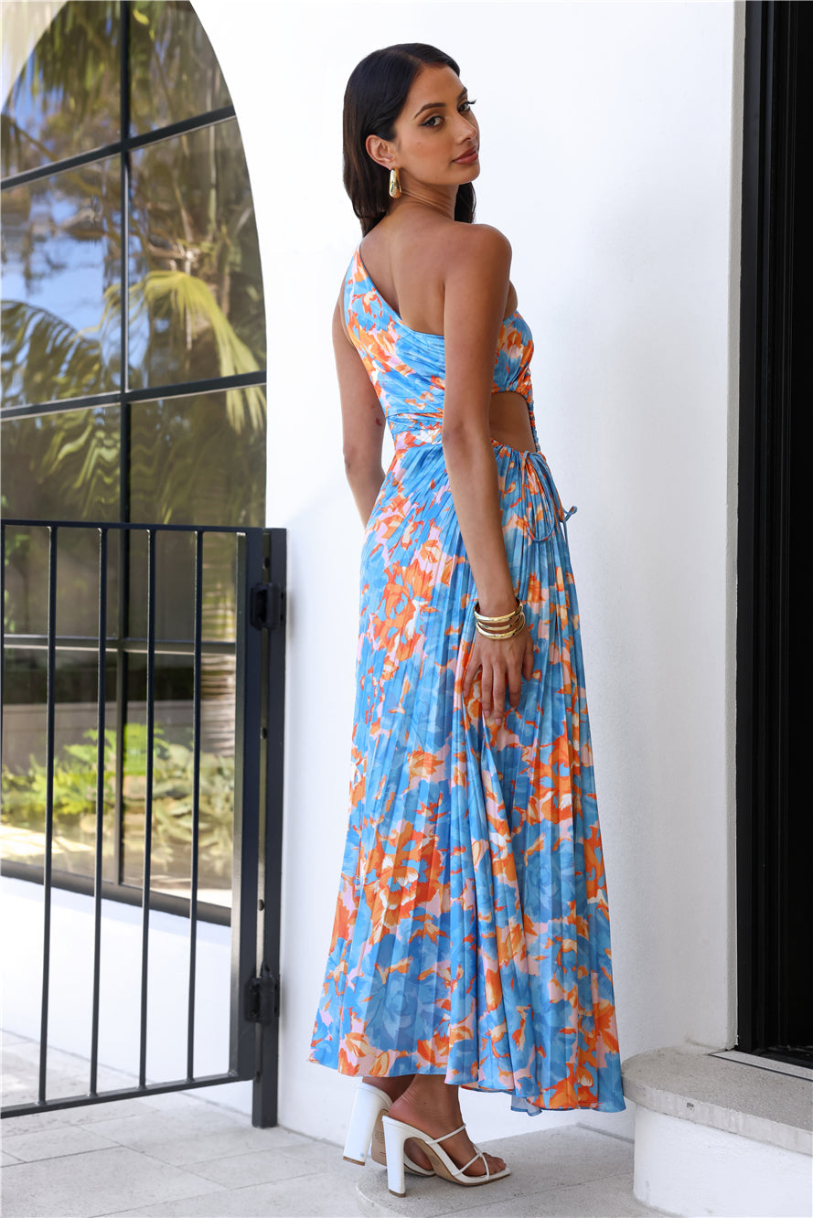 Matching Energy One Shoulder Maxi Dress Blue