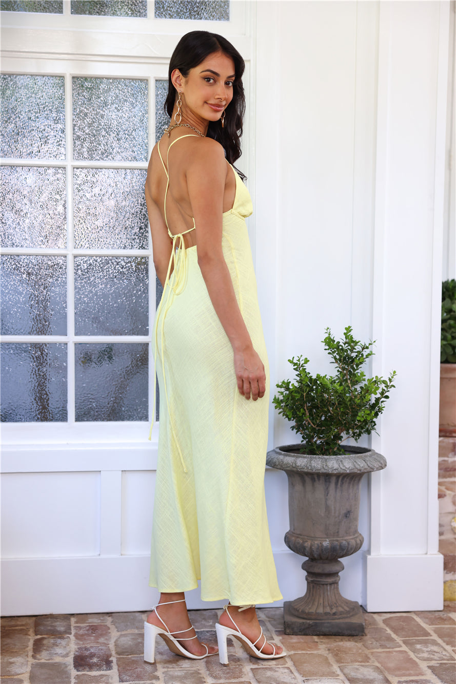 Coastal Resort Linen Maxi Dress Yellow
