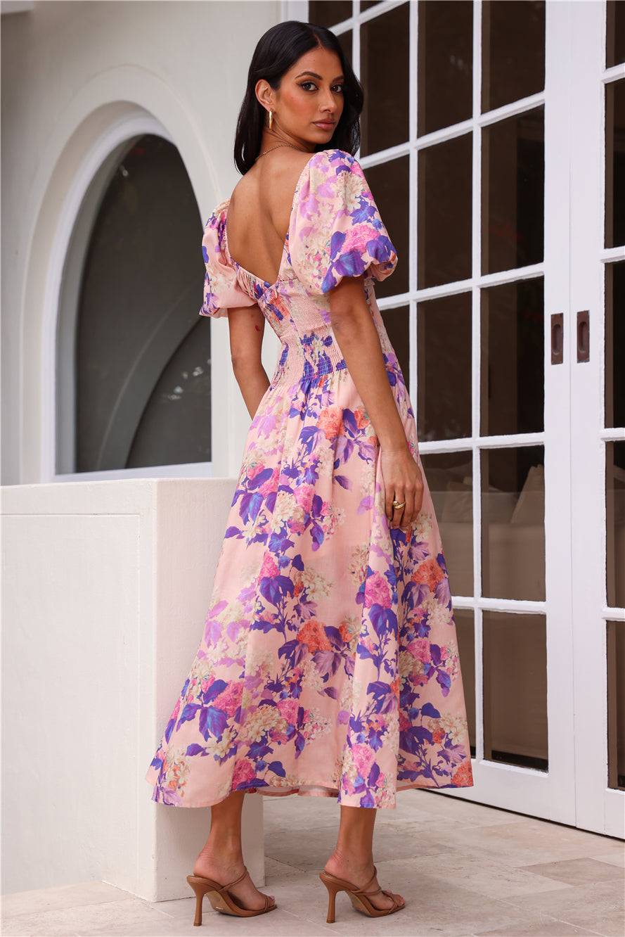 Daytime Glisten Short Sleeve Midi Dress Pink