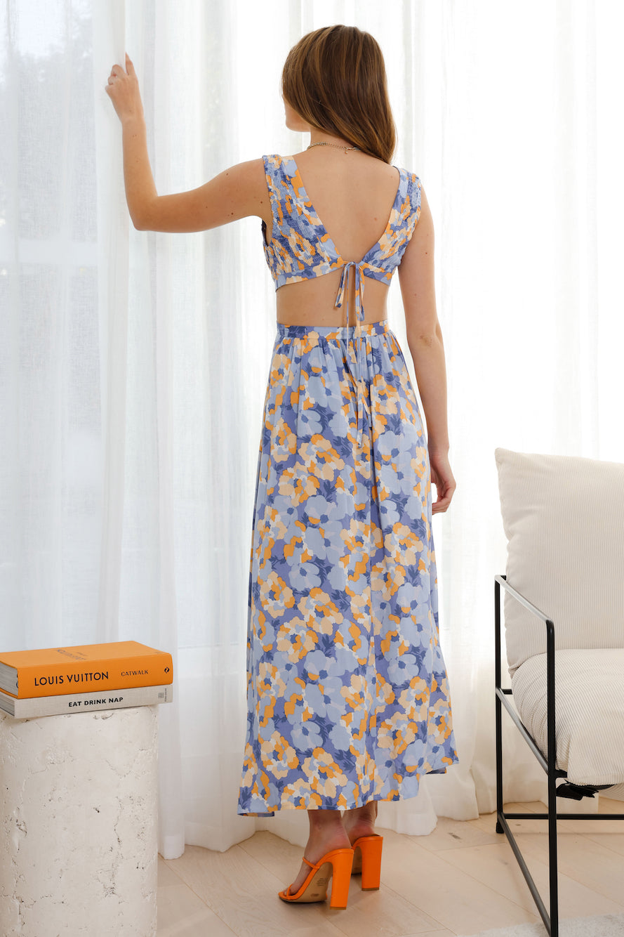 Daydreaming With Her Midi Dress Purple Yellow Print