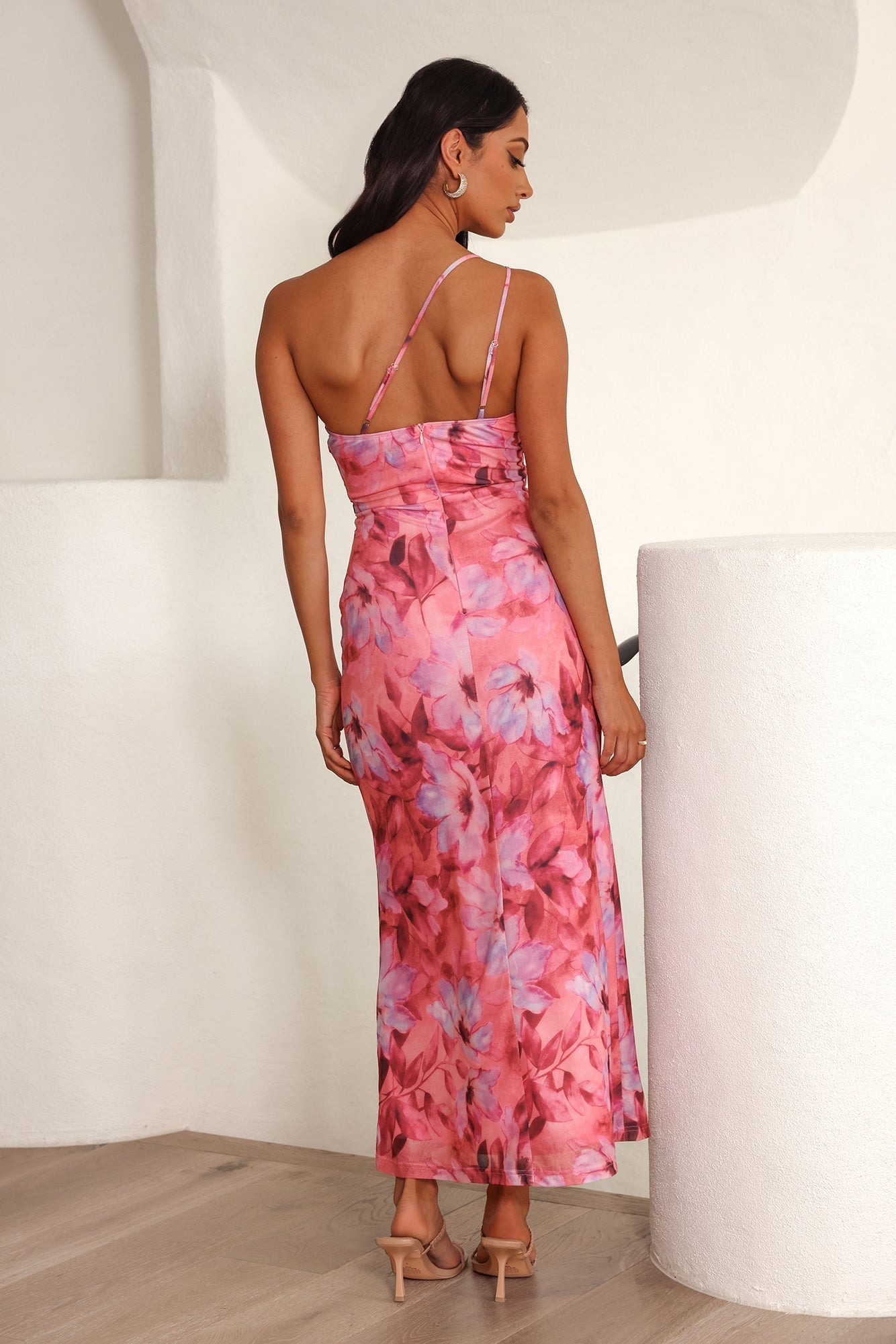 Celebrate Success One Shoulder Mesh Midi Dress Pink