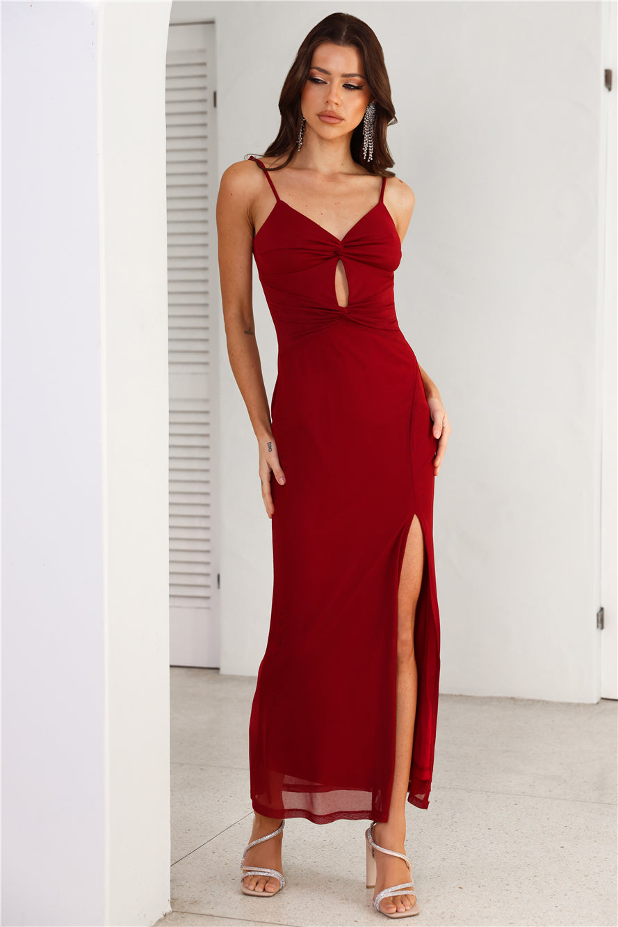 Cool Aunt Vibes Mesh Maxi Dress Burgundy