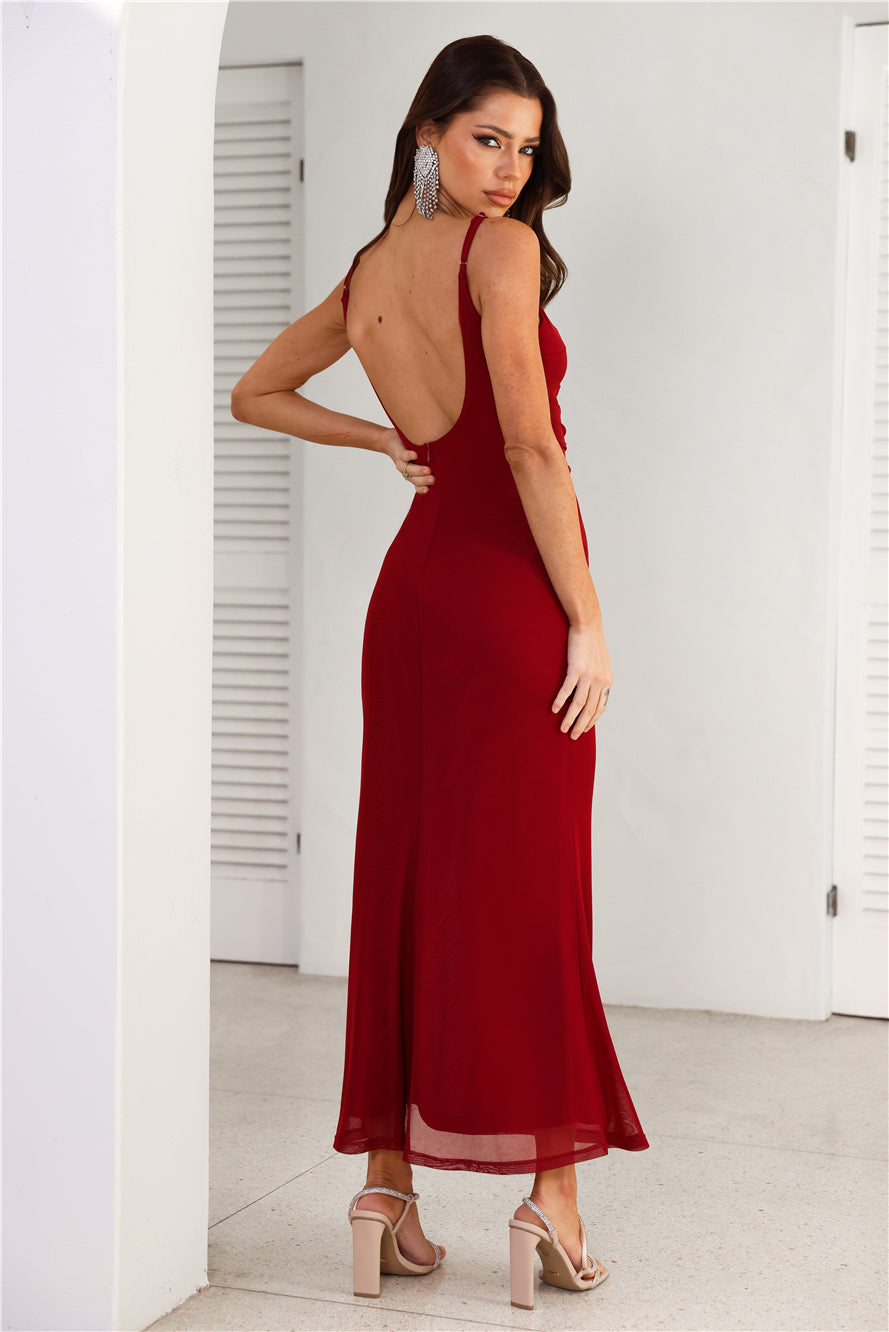 Cool Aunt Vibes Mesh Maxi Dress Burgundy