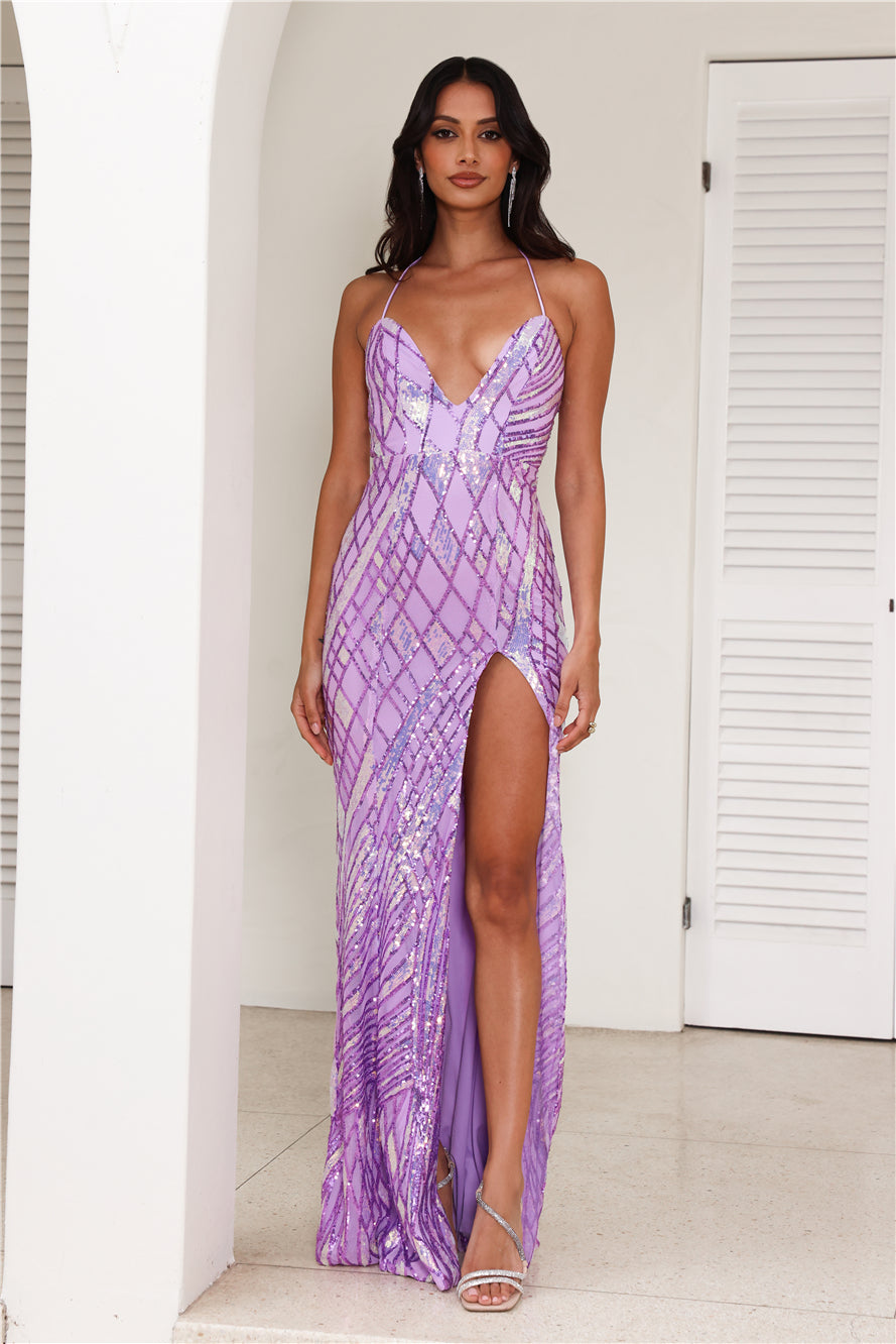 DEAR EMILIA Champagne And Stardust Maxi Dress Lilac