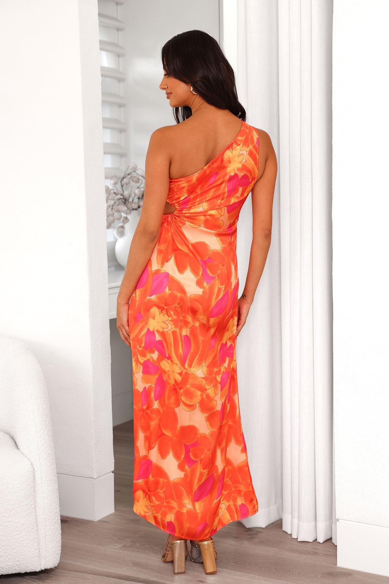 Beach Vibe One Shoulder Satin Maxi Dress Orange