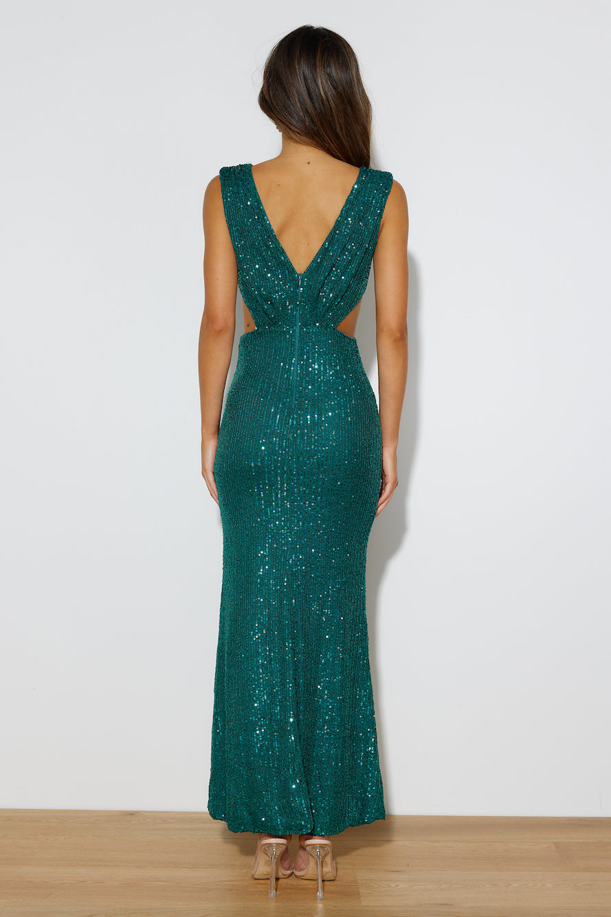 Love Me Sequin Maxi Dress Forest Green