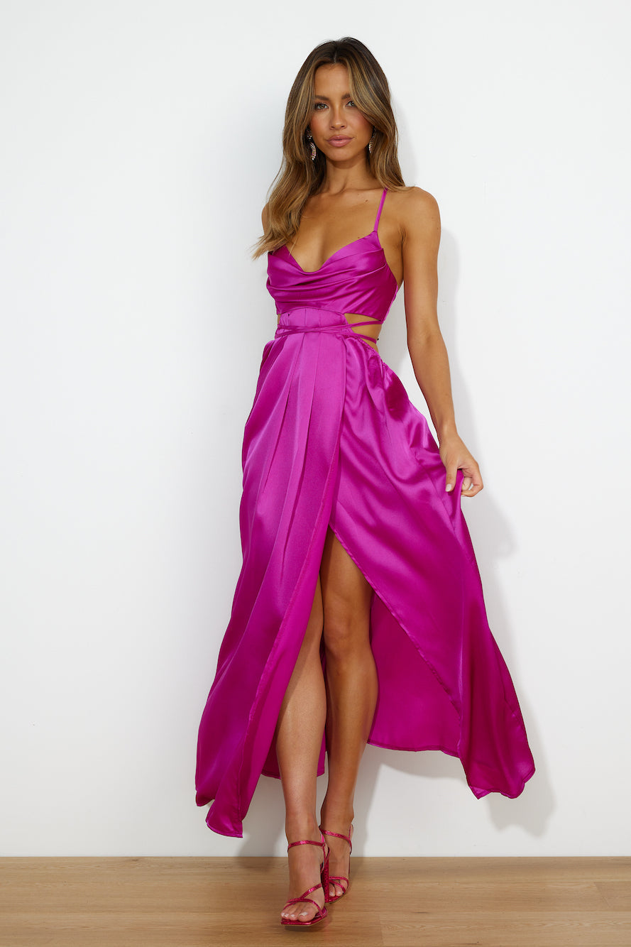 Early Mornings Satin Maxi Dress Purple