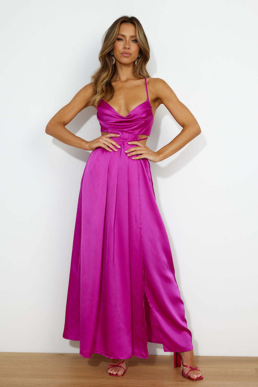 Early Mornings Satin Maxi Dress Purple