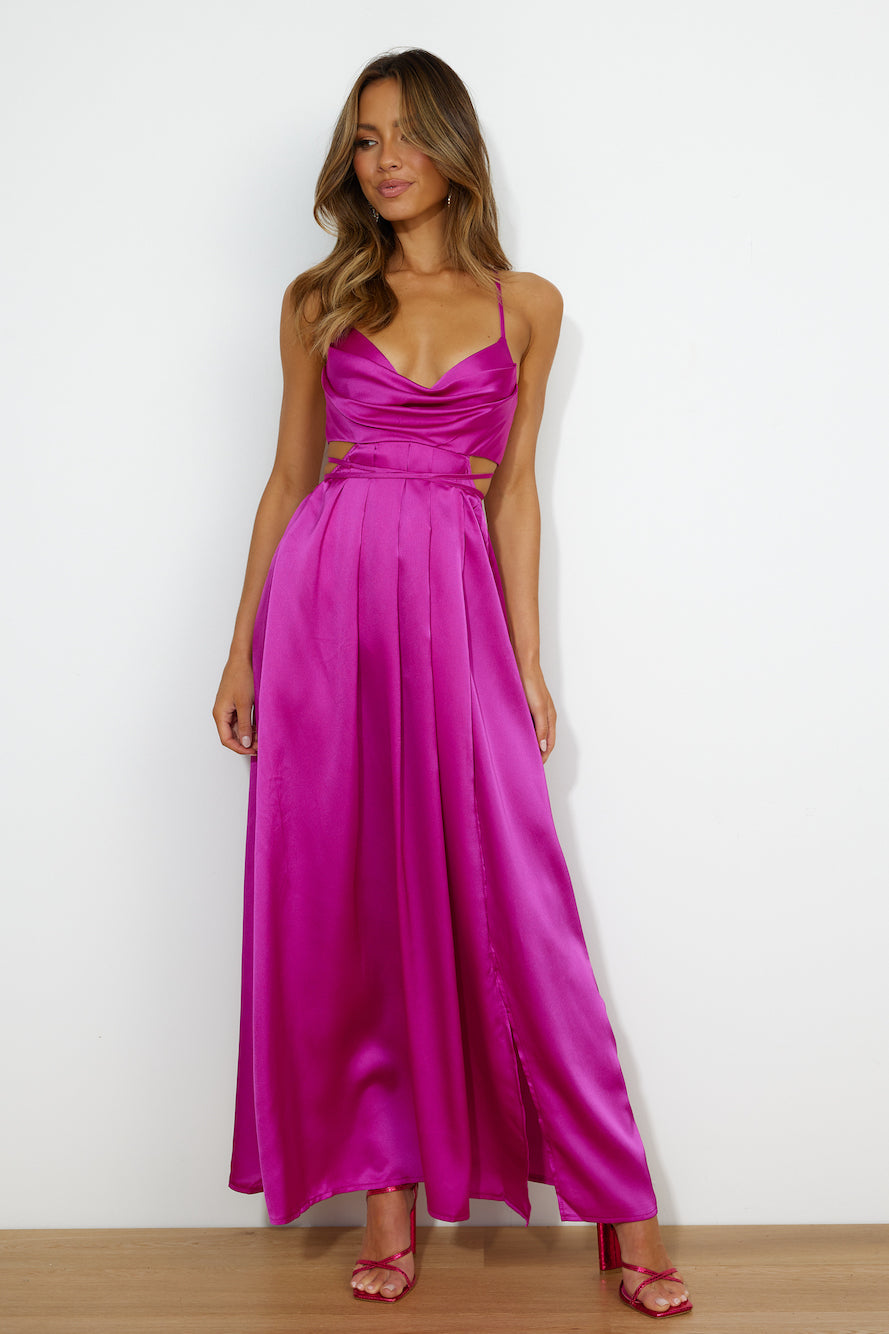 Early Mornings Satin Maxi Dress Purple