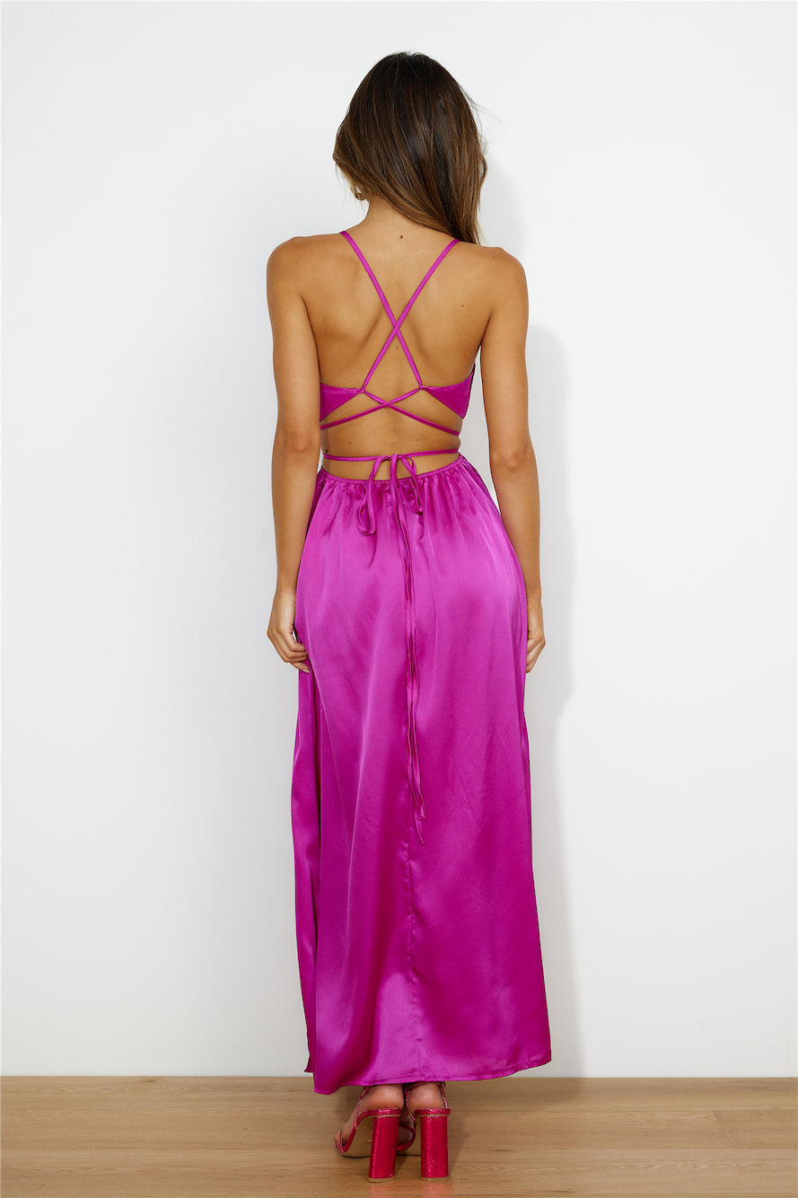 Early Mornings Satin Maxi Dress Purple