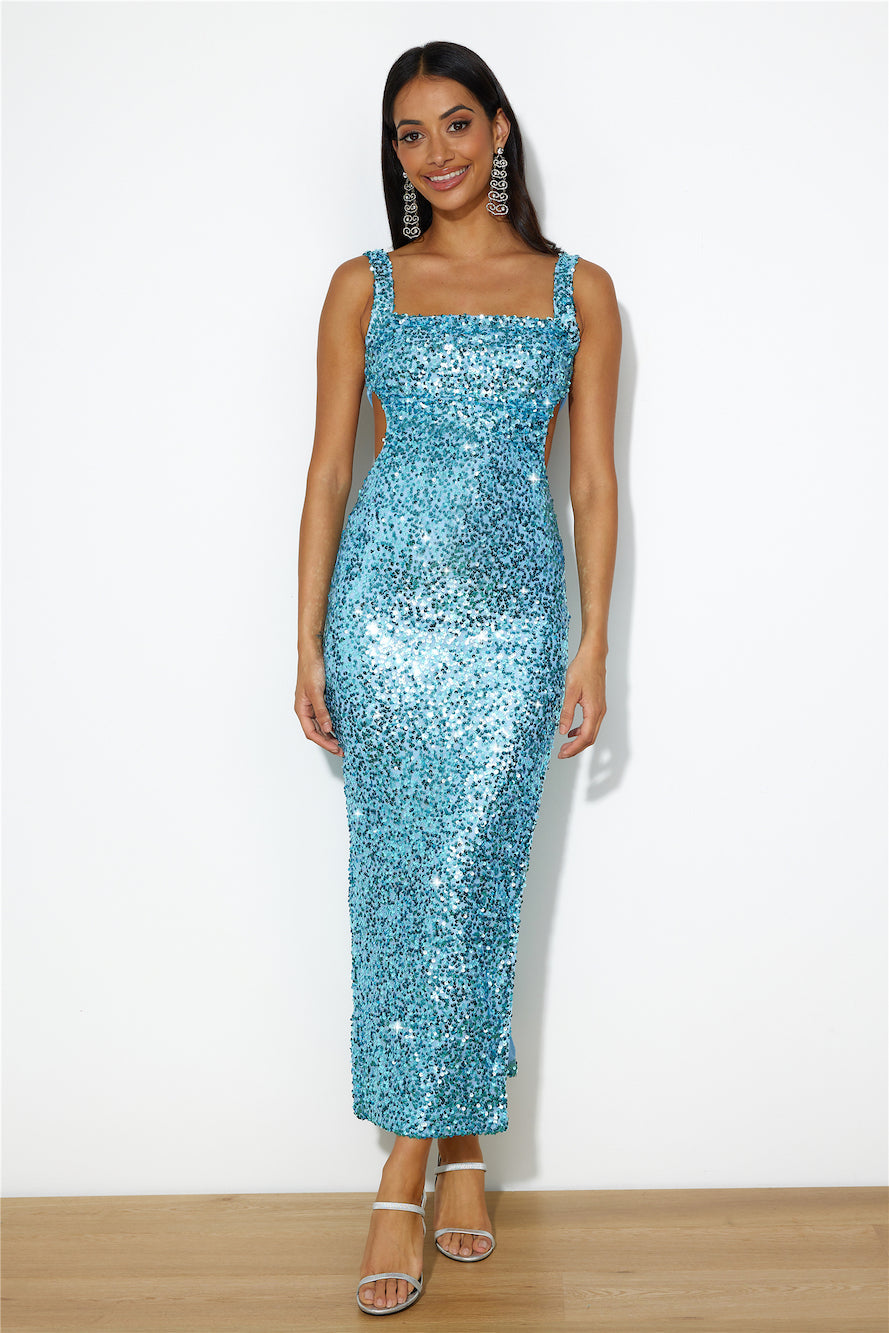 Bright Glimmer Sequin Midi Dress Blue