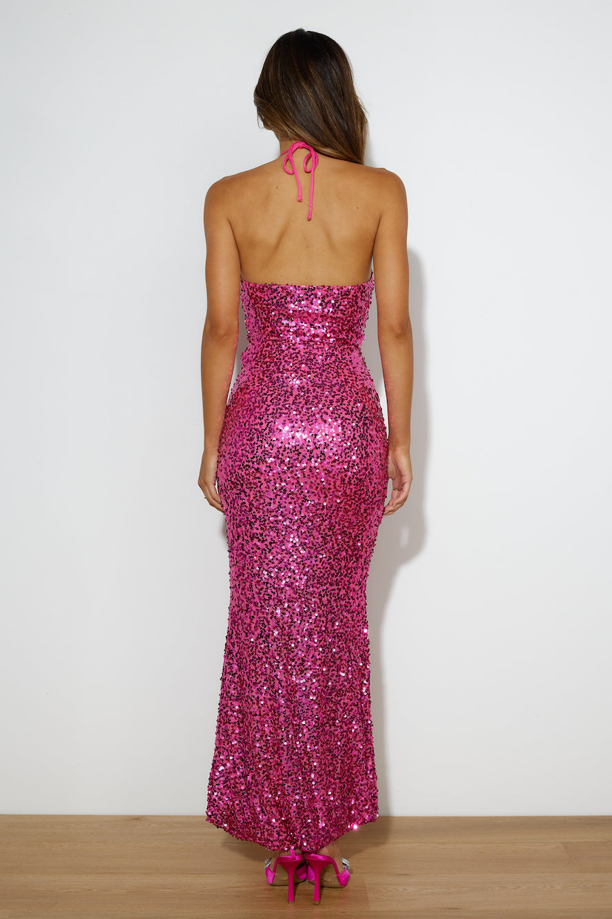 Fluttering Sights Maxi Dress Hot Pink Sequin