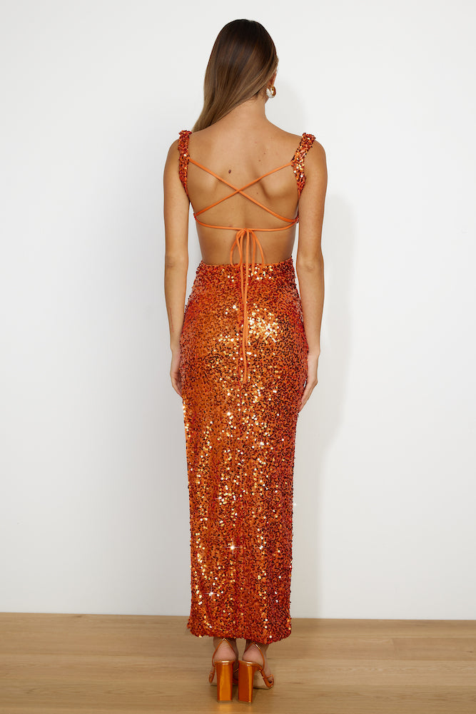 Bright Glimmer Sequin Midi Dress Orange