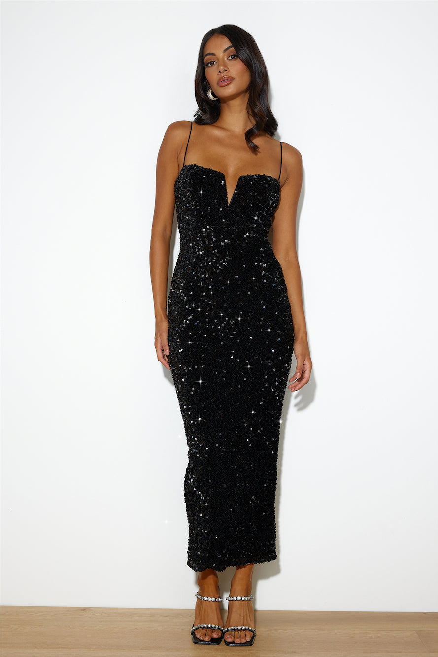 Party Mood Sequin Maxi Dress Black