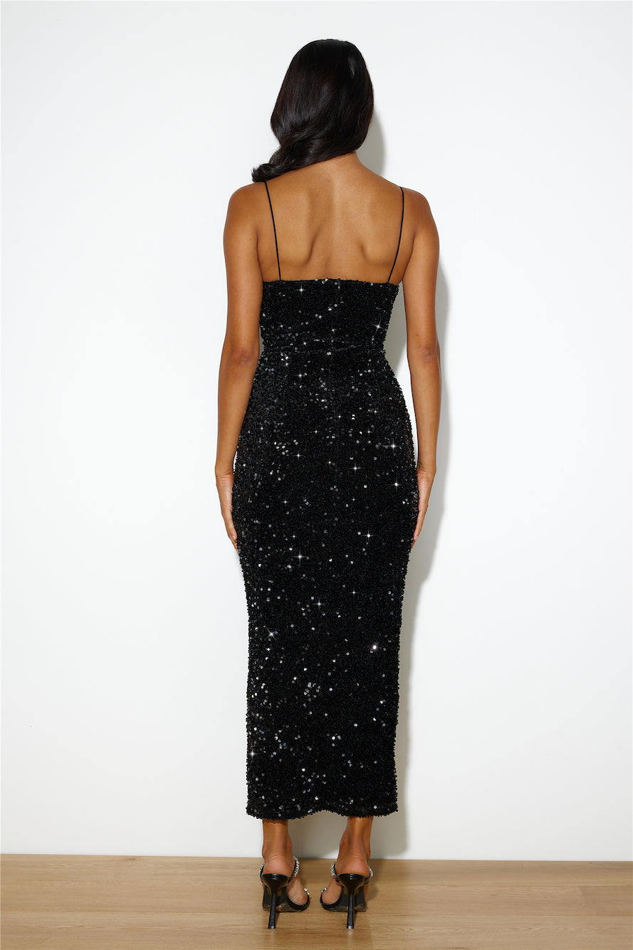 Party Mood Sequin Maxi Dress Black