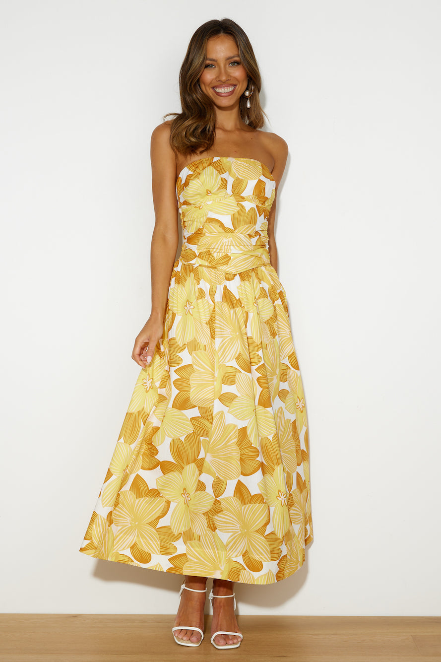 Field Of Sunflowers Midi Dress Yellow