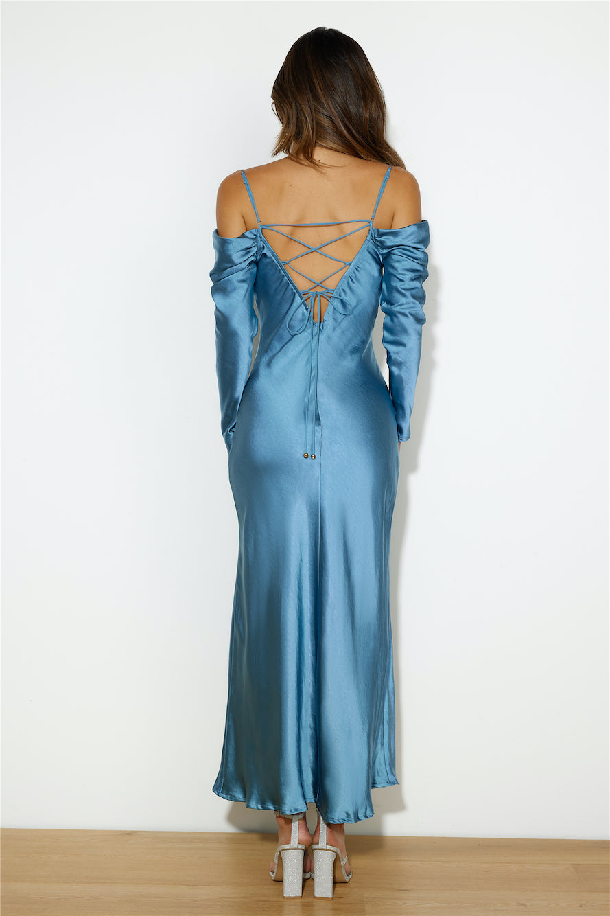 Classy Time Satin Maxi Dress Blue