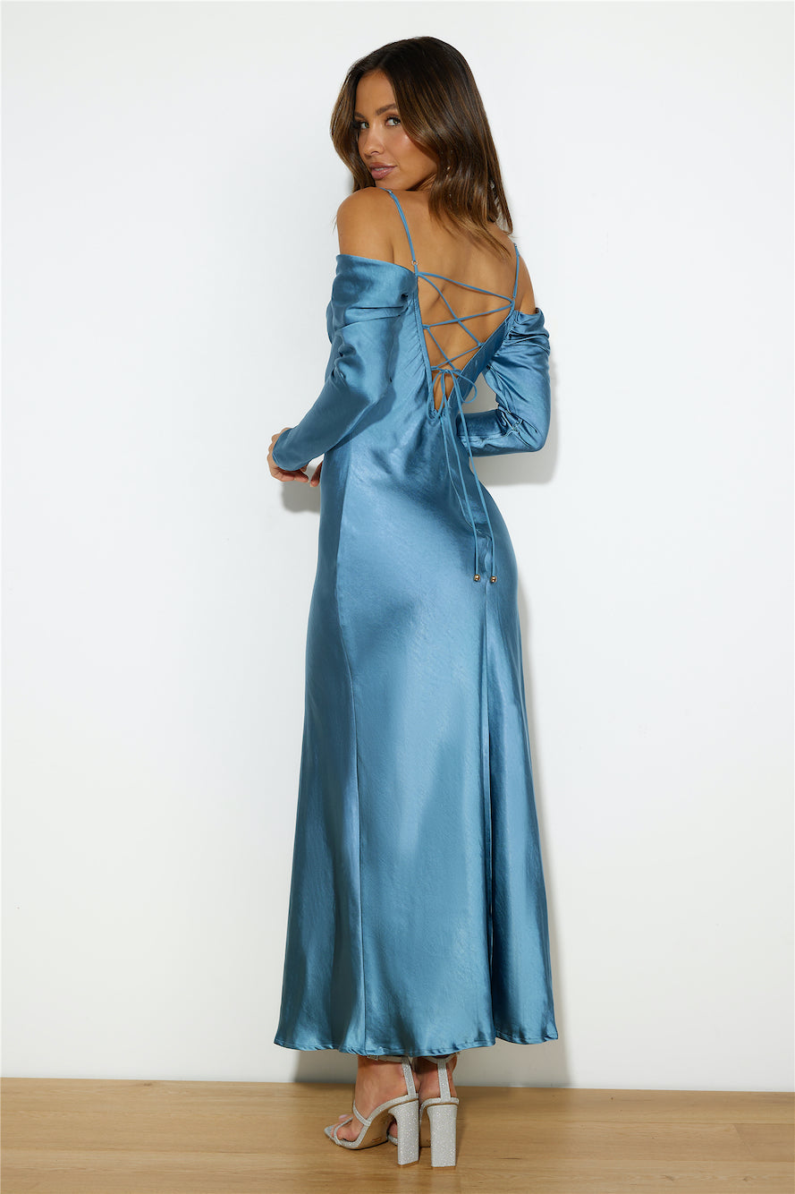 Classy Time Satin Maxi Dress Blue
