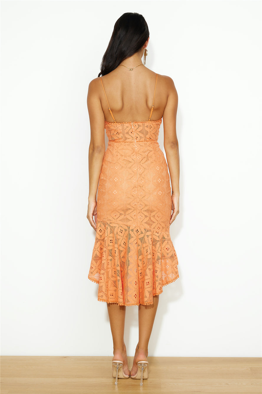 Dance Till Sunrise Lace Midi Dress Orange