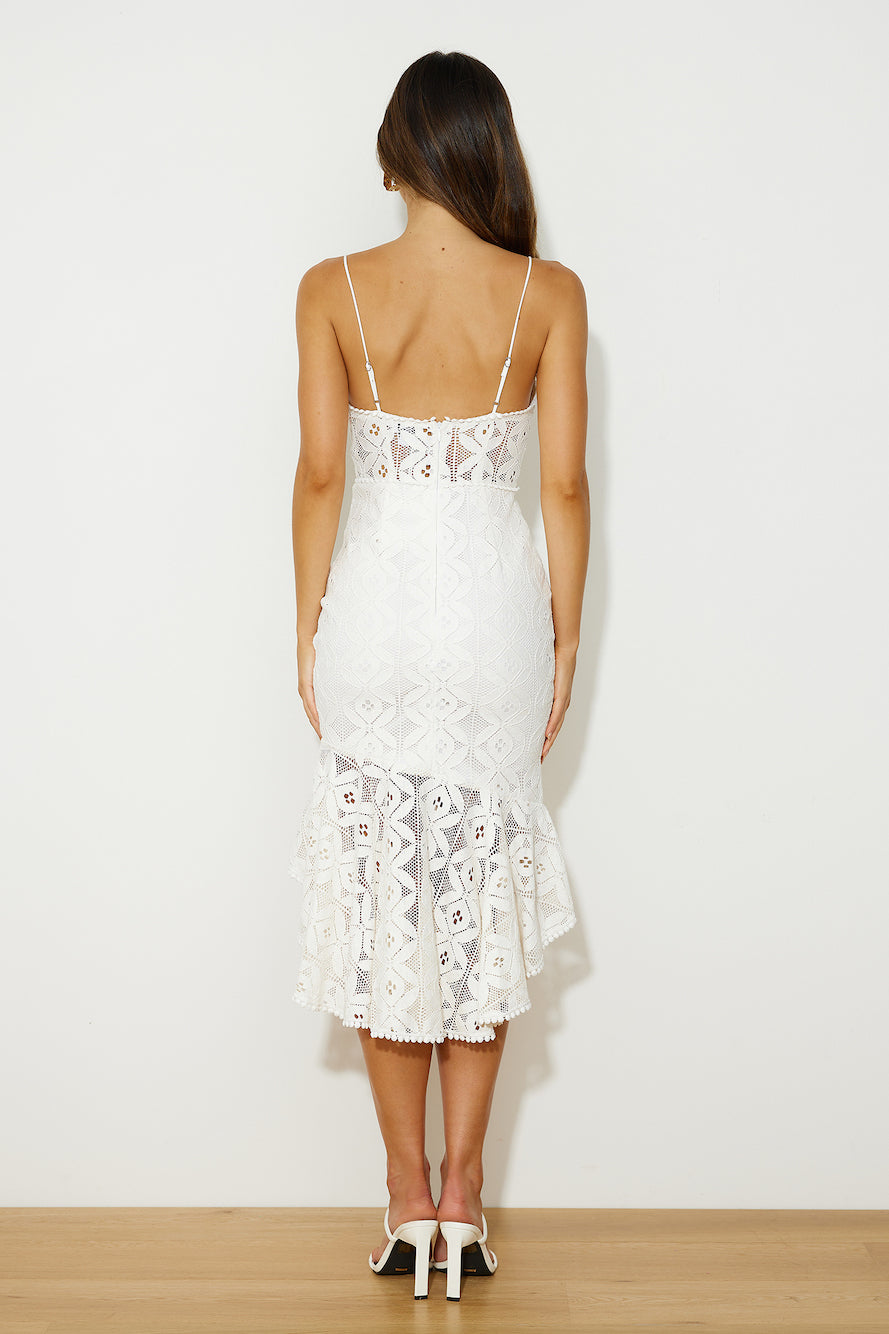 Dance Till Sunrise Lace Midi Dress White