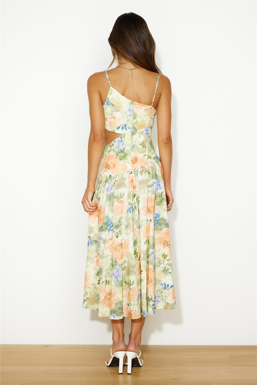 Coastal Vacation Midi Dress Green