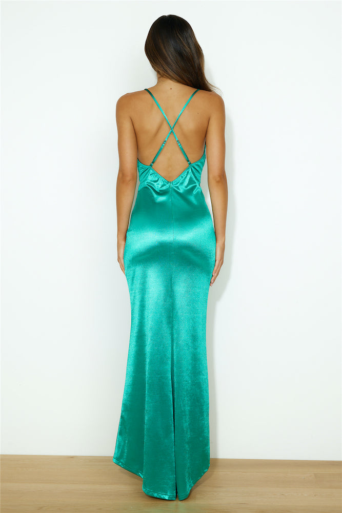 Fashion Show Satin Maxi Dress Green