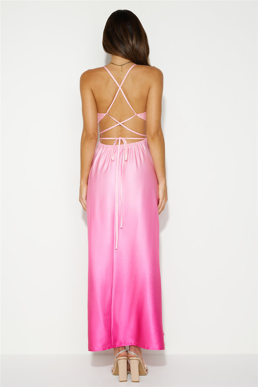 Explore The Unknown Satin Maxi Dress Pink